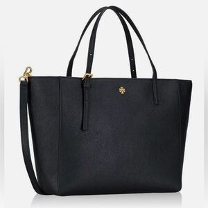 Tory Burch Emerson Small Top Zip Tote Black Leather Bag Crossbody # 136091